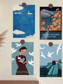 10pcs Reading Wall Decals: Postcard-Style Wall Art - 10 Pcs - View 4