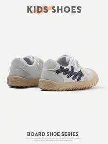 1 Pair Infant Toddler Leaf Embroidery Closed-Toe Hook & Loop Flat Sole Minimalist Sneakers For Daily Wear And Outings [Select Based On Actual Cm Inner Length] - Grey - View 4