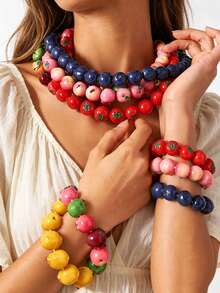 NAIZHU 1/2pcs Fashion Creative Colorful Y2K Dopamine Resin Fruit Necklace Blueberry Apple Mangosteen Necklace Daily Party Accessory - Multicolor - View 1