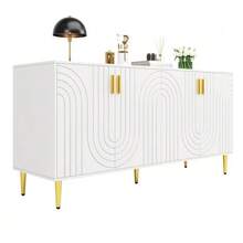 Black Sideboard (152 X 40 X 75 Cm) With A Unique Wave Design And Gold Handles And Feet, Creating An Elegant Dining Area - 白色 - 查看 1