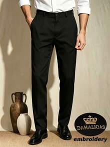 Spring/Autumn Men's Suit Pants, Crown Embroidery Design, Soft And Comfortable, Suitable For Office, Travel, Outdoor Golf And Casual Wear - Black - View 1
