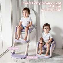 Luminpool Children's Toilet Seat With Steps, 2-In-1 Toilet Step Stool For Toddlers, Soft, Non-Slip Seat Cover With Splash Guard And Built-In Footstool - Purple - View 4