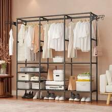 Simple, Multi-Functional Coat Rack, Floor-Standing Double Row Clothes Rack, Hanging Rack, Drying Rack, Bedroom Home Use, Reinforced Clothes Rack. - View 4