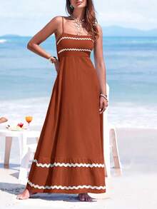 PRETTYGARDEN Women's Summer Flowy Maxi Dress Vestidos Casual Sleeveless Strap Ruffle Wedding Guest Graduation Beach Party Travel Vacation Long White Dresses - 鐵鏽色 - 查看 3