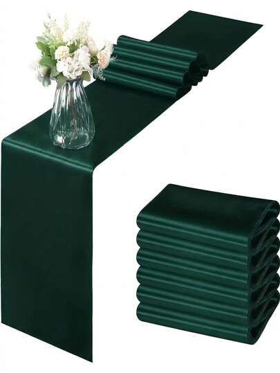 1pc Dark Green Christmas Satin Table Runner, 180*30cm Christmas Satin Tablecloth, Rectangular Polyester Tablecloth, Merry Christmas Decoration, Christmas Decor, Christmas Eve Decoration, Christmas Eve Dinner Decoration, Xmas Decor Kitchen Supplies, Dining Table Decor