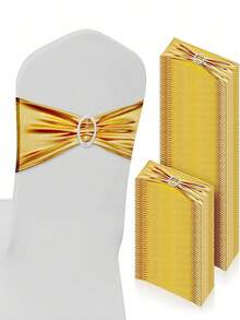 1pc/6pcs/10pcs/20pcs Luxury Shiny Gold Elastic Spandex Chair Covers With Metal Round Buckle Slider, Suitable For Weddings, Home, Parties, Banquets, Restaurants, Hotel Reception Events, Universal Ceremony Chair Cover Decor - Gold - View 1