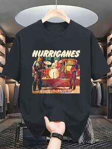 Men'S Vintage 80S/90S Rock Band T-Shirt - Hurricanes Live In Stockholm Concert Shirt With Drummer And Guitarist Logos, Black Retro Music Shirt For Cas - Black - View 1