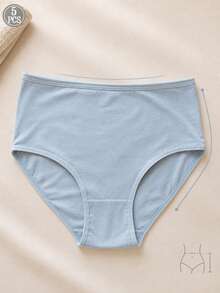 5 Packs Women High Waist Cotton Briefs, Soft Breathable Solid Color Panties, Stretch Sweat-Wicking Comfort Basic Ladies Underwear For Daily Use - Multicolor - View 3
