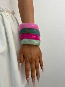 4/1pc Gelang Akrilik Lebar Dopamin Gaya Y2K, Serbaguna untuk Pemakaian Sehari-hari Wanita - MultiWarna - View 3