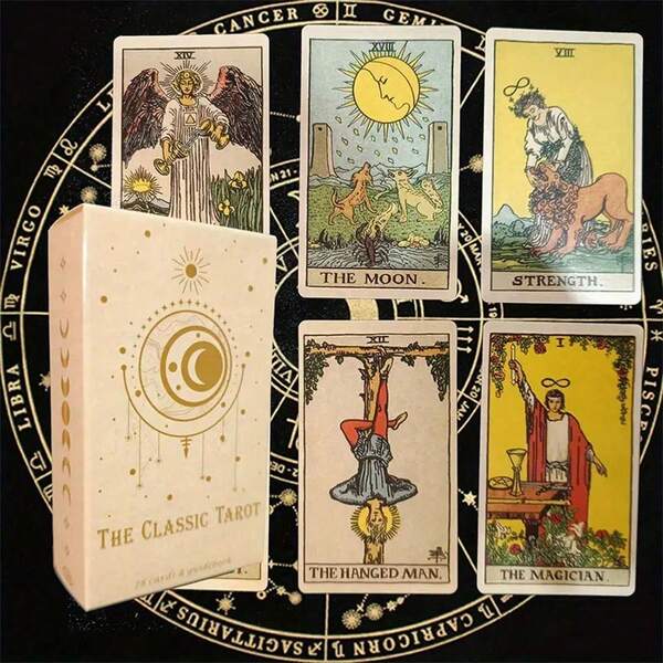 78 Classic Rider-Waite Tarot Card Deck, Vintage Mystical Divination Cards For Beginners, With Paper Guide Manual, Portable Fortune-Telling Party Game, Halloween Thanksgiving Christmas Holiday Gift, Witchcraft Occult Supplies For Women