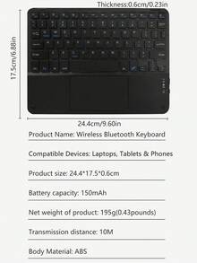 AKKHOO Wireless Keyboard With Touchpad, Rechargeable, Compatible With Ipad Tablets - Black - View 8
