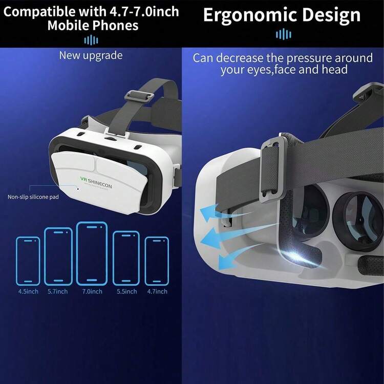 Kacamata VR untuk iPhone atau Android, Kacamata Realitas Virtual 3D, Kompatibel dengan Layar 4,7-7 Inci untuk Game & Film Seluler - View 7
