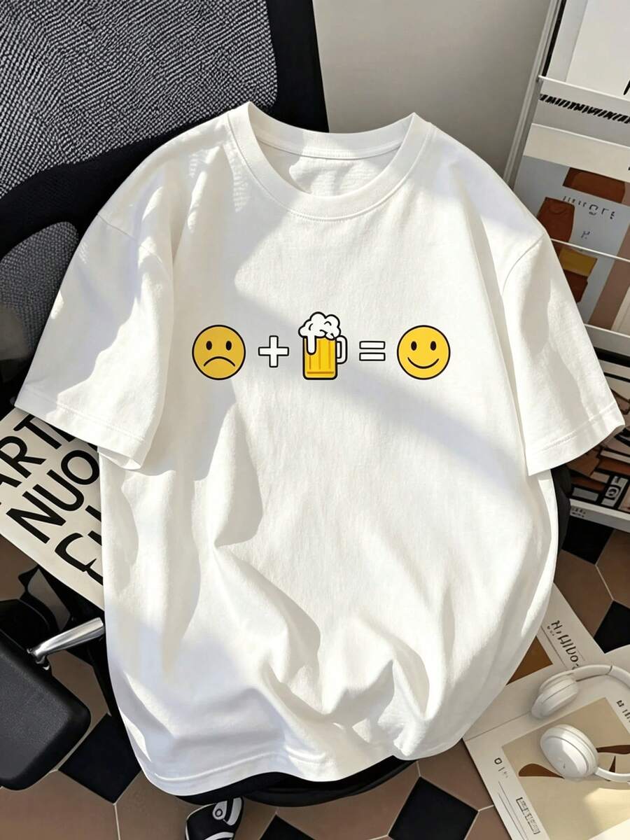 Camiseta de manga corta estampada de marca de moda para hombre | Top Versátil de Estilo Coreano-Japonés con Cuello Redondo, Estampado de Dibujos Animados, Corte Regular para Uso Casual Dia - estilo1 - Ver 1