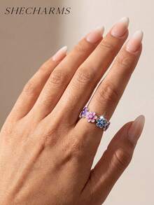 1 buah Cincin Bunga Perak Sterling 925 Bergaya, Bertatahkan Berlian, Aksesori Pesta untuk Pemakaian Sehari-hari Wanita, Cincin Berkualitas Tinggi - Gaya 4 - View 4