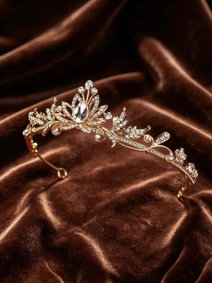 1件時尚精緻合金皇冠髮飾，適合女性婚禮派對 - 金色 - 查看 1