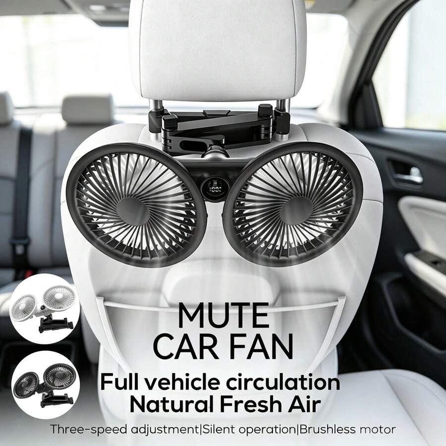 3-Speed Rotatable Car Clip-On Fan, Type-C USB Powered, Plug-In And 3600mAh Rechargeable 2-In-1, Portable Air Circulation Cooling Fan, Suitable For Car Dashboard, Sedan, SUV, Truck