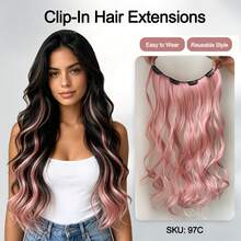 1pc Wavy Synthetic Hair Extension With Clips, Suitable For Adding Colorful Highlights, Anti-Frizz Design, Perfect For Summer Street Style, Halloween Eye-Catching Accessory - Multicolor - View 10