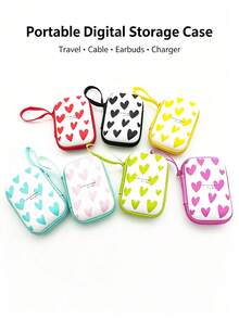 Heart-Shaped Print Electronic Accessories Storage Bag, Portable Cable Organizer Box For Chargers, Earphones, USB And Other Electronic Accessories, Suitable For Travel And Daily Carry - View 1