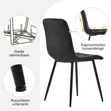 Dining Chair (4 Pcs), Black, Set Of 4 Upholstered Designer Chairs, Twill Velvet Dining Chair, Kitchen Chair With Backrest, Velvet Seat, Metal Frame, Metal Legs - Black - View 10