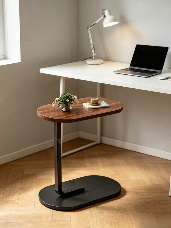 C-Shaped Round Side Table, Compact Wood Look End Table For Small Spaces, Perfect For Living Room, Bedroom And Sofa Side Storage