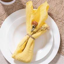 12pcs/20pcs/18pcs/24pcs Fabric Napkins Summer Linen Dinner Tablecloth Washable Bulk, Suitable For Wedding Party Baby Bridal Shower Birthday - Yellow - View 3