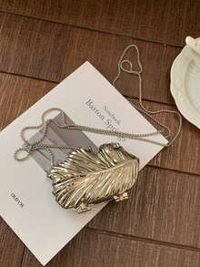 Mini Laser Metal Handbag, Y2K Retro Metal Frame Chain Crossbody Bag, Elegant Women's Shoulder Bag, Leaf Design, Suitable For Party, Wedding, Dinner, Shopping And Daily Wear - Silver - View 9