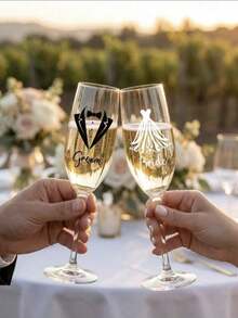 4pcs Wedding Glass Stickers, Personalized Wedding Decor Stickers, Gift Box Stickers, For Decorating Wedding Favors And Wine Glasses - Multicolor - View 4