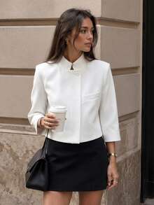 Women's Business Casual Blazer, Elegant White Single-Breasted Suit Jacket Summer - White - View 2