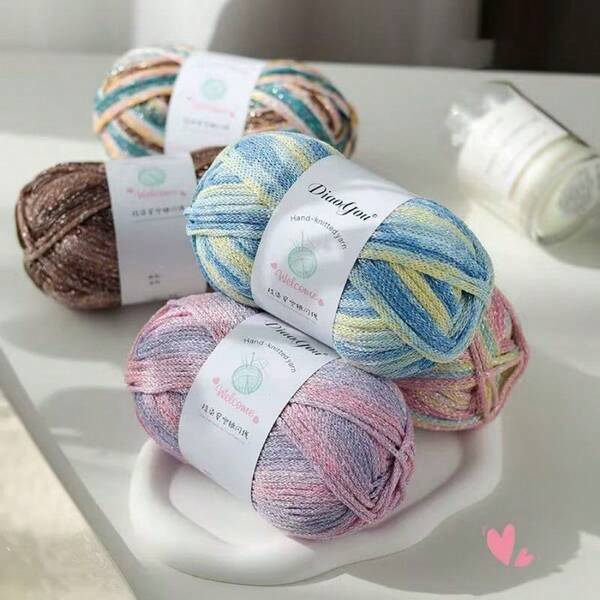 100g Shiny Silver Hollow Yarn, Graffiti Crochet Yarn For Bags And Hats, Glitter Round Yarn With Silver Flecks, Linen Core Yarn