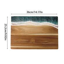 1pcHandcrafted Ocean Beach Resin Wood Serving Board, Cutting Board With Blue Ocean Wave Pattern, Multipurpose Charcuterie Platter For Breakfast Dessert Snacks, Coastal Kitchen Countertop Decor - 1pc Acacia Wood Cutting Board - View 7