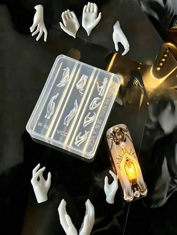 1pc Nail Art Mold Fatima's Hand Mold Skeleton Hand Rose 3D Art Decor Silicone Mold