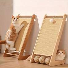 PETSIN 1pc Sturdy Vertical Beige Woven Cat Scratching Post, Non-Slip Base Space-Saving Design Compatible With Hanging Toys, Woven Rope Material, Modern Home Pet Style, Beige Woven Pattern, Durable Multi-Functional Cat Furniture Suitable For Sofa Chair Door Protection, Suitable For Daily Use - Multi-color - View 3
