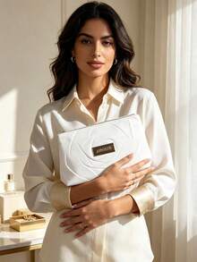 Lancôme Stain-Resistant Waterproof Faux Leather Makeup Bag With Embossed Spiral Rose Pattern, Portable Foldable Travel Cosmetic Organizer LANCOME-GIFT-8 - White - View 7