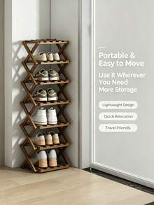 1pc 2-9 Tier Foldable X-Shaped Bamboo Shoe Rack, Freestanding Slim Narrow Shoe Storage Organizer, No Assembly Required, Space-Saving Storage Rack, Suitable For Entryway, Dorm And Small Apartment, Back To School And Moving Essentials - Brown - View 6