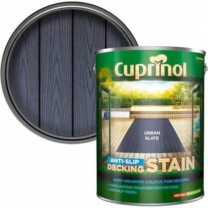 Anti-Slip Decking Stain In Urban Slate Shade – 5L Water-Based Protective Finish For Outdoor Wood Surfaces, Easy Application, Long-Lasting Colour Retention, Weather-Resistant Formula, Suitable For Patios, Balconies And Garden Decks, Low Odour, Quick D