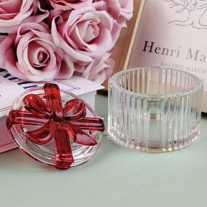 Recipiente de cristal para caramelos con tapa, tarro para caramelos con lazo rojo, tarro transparente para caramelos, tarro decorativo de cristal con tapa, joyero, tarro para aperitivos y galletas, ideal para cumpleaños, el Día de la Madre, San Valentín y como regalo de Navidad