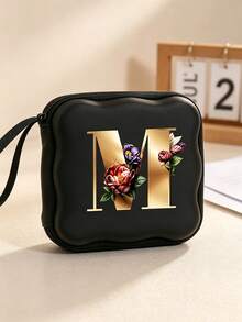 Estuche de almacenamiento cuadrado con letras impresas, portátil, resistente a la presión, anti-fricción y a prueba de golpes, caja protectora para uso de equipaje de mano - Negro - Ver 6
