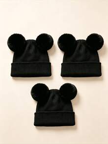 3pcs/1pc Warm Knitted Knitted Hat, Cute Plush Double Pom Pom Design, Thickened Hat Body, Suitable For Newborns - Multicolor - View 39