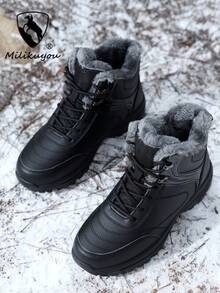 Milikuyou 2026 Winter New Men's Shoes, Must-Buy For Cold Weather, Fashionable Men's Outdoor Hiking Shoes, Casual Snow Sports Shoes, Versatile And Comfortable, Thermal Lined Outdoor Hiking Boots, Snow Boots, Warm Feet, Perfect Gift For Elders! (Asymmetric Pattern) - Black - View 2