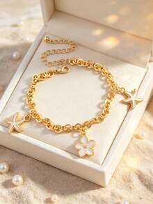 1 pieza Pulsera con dije de estrella de mar estilo bohemio de verano para vacaciones en la playa - Dorado - Ver 5