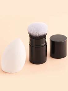 ronshadow 2pcs Dual-Ended Multi-Function Makeup Brushes + Short Retractable Blush Brush With Makeup Sponge 4-Piece Set, Powder Brush, Angled Blush & Foundation Brush, Retractable Portable Foundation Brush, Full Face Base Makeup & Color Makeup Tools - Multicolor - View 6