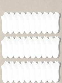 10/30/50 Pairs Men's Solid Color Sweat-Absorbent Casual Low-Cut Boat Socks1/5/15/20Pairs - White - View 1