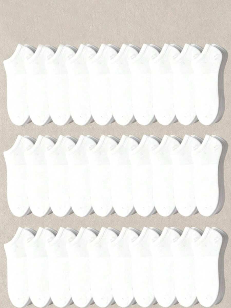 10/30/50 Pairs Men's Solid Color Sweat-Absorbent Casual Low-Cut Boat Socks1/5/15/20Pairs - White - View 1