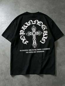 American-Style Men's T-Shirt With English Print, Suitable For Outdoor Activities - 黑色 - 查看 1