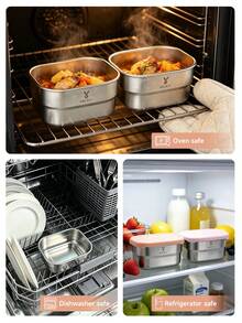 Meoky 3 Paket Wadah Camilan Stainless Steel 8oz dengan Tutup Silikon, Kotak Penyimpanan Makanan Kecil Antibocor Wadah Makan Siang Logam yang Dapat Digunakan Kembali untuk Camilan Persiapan Makanan Perjalanan Piknik - Set 3 potong merah muda* - View 6