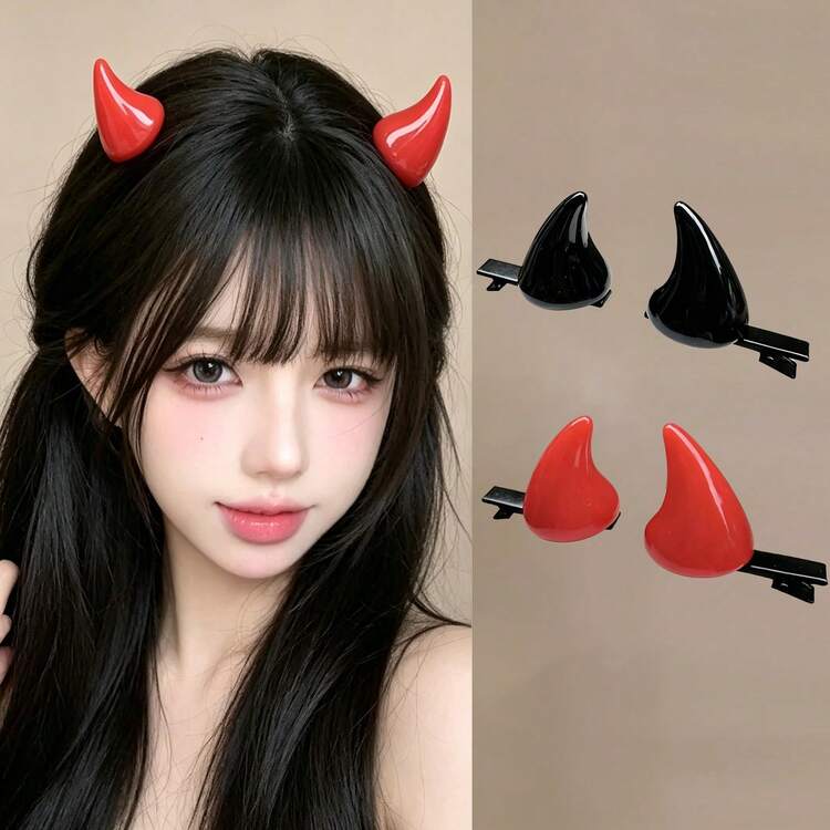 Anime And Manga Demon Hair Clip | Sweet Style, Fun Decoration | Horn Decorations, Cosplay Headwear Props - Multicolor - View 1
