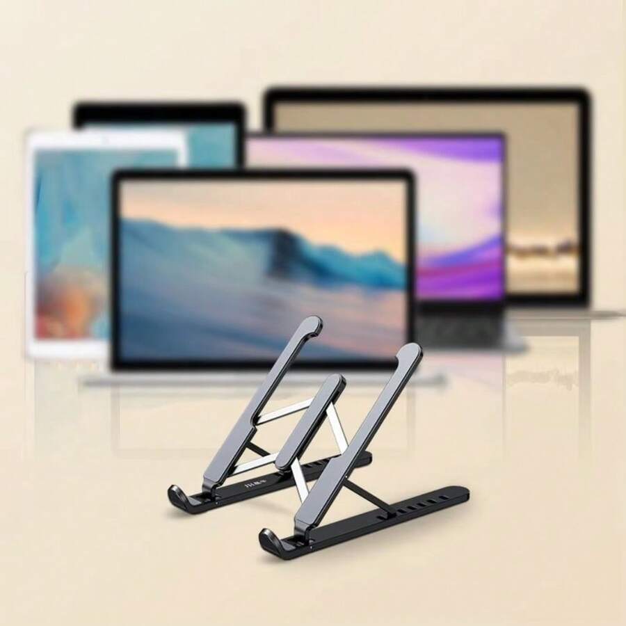 1pc Black Laptop Holder Stand Foldable Aluminum Alloy Laptop Cooling Bracket Lifting Cooling Holder Non-Slip Foldable Laptop Stand - Black - View 1