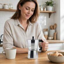 19cm Coffee Aluminum Moka Pot, Classic Italian Espresso Maker, Stovetop Coffee Brewer, For Home Kitchen Office Use - Apricot - View 1