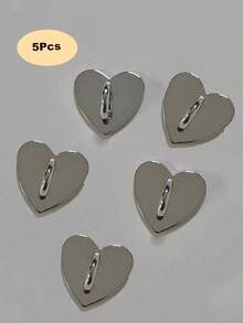 1/2/3/4/5 piezas Nuevo broche de metal brillante con forma de corazón, accesorios de joyería DIY con respaldo adhesivo para bolsos, fundas de teléfono, cordones, manualidades hechas a mano - Plateado - Ver 10