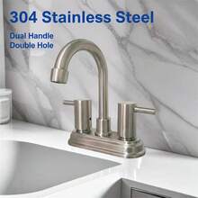Lead-Free, Brushed Nickel Bathroom Sink Faucet, 4-Inch, With Two Handles And Center Mount - 拉絲鎳 - 查看 3
